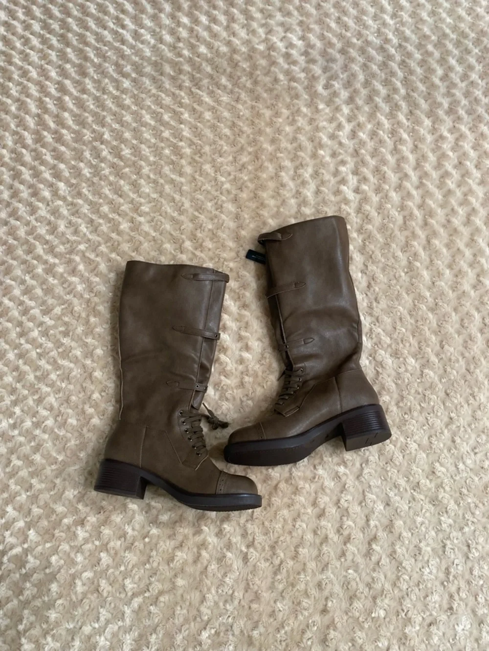 New Women size 9 Knee High Boots Women Square Toe Low Chunky Heel